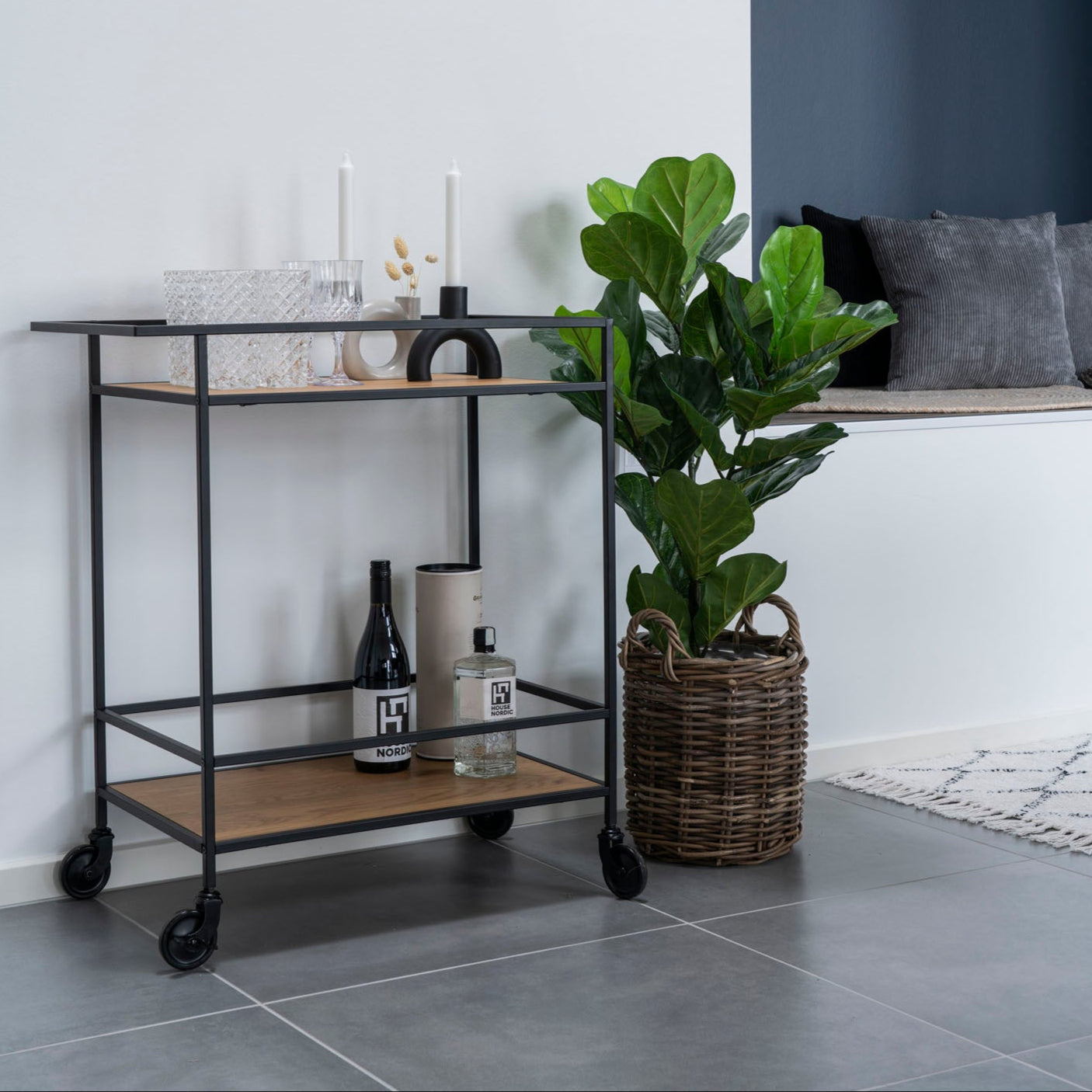 Vita natural wood bar cart