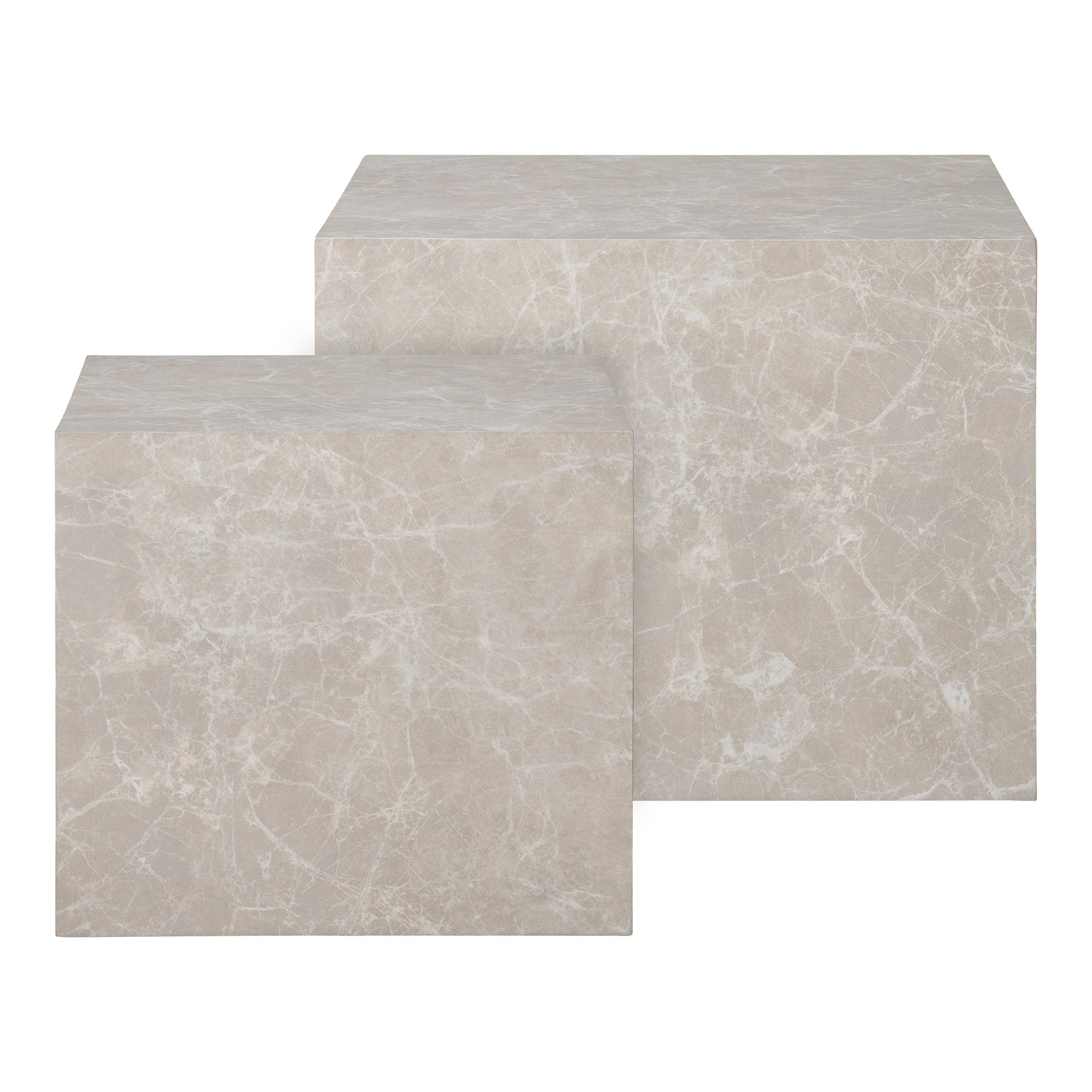 Couchtisch aus beigefarbenem Marmor „Prag“ (2er-Set)