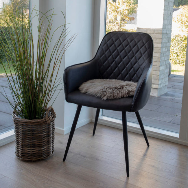 Coussin d’assise en peau lainée véritable brun clair rond