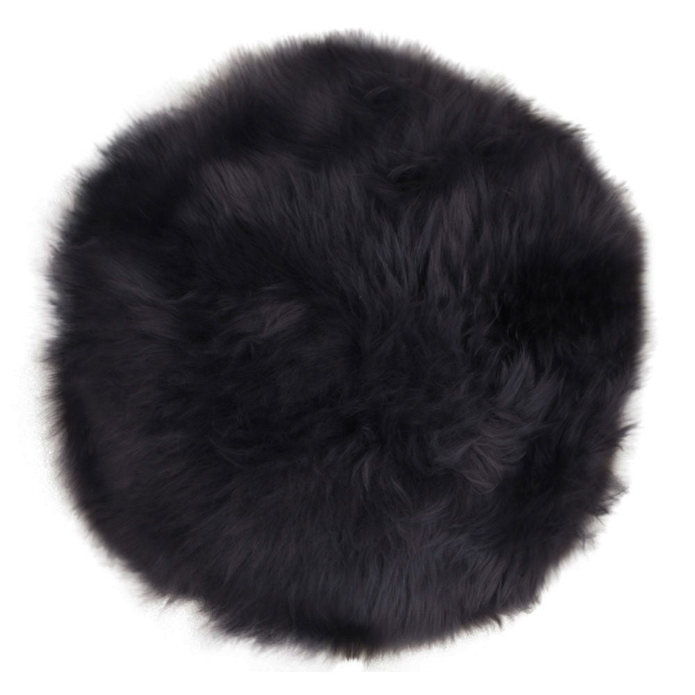 Coussin d’assise en peau lainée véritable noir rond