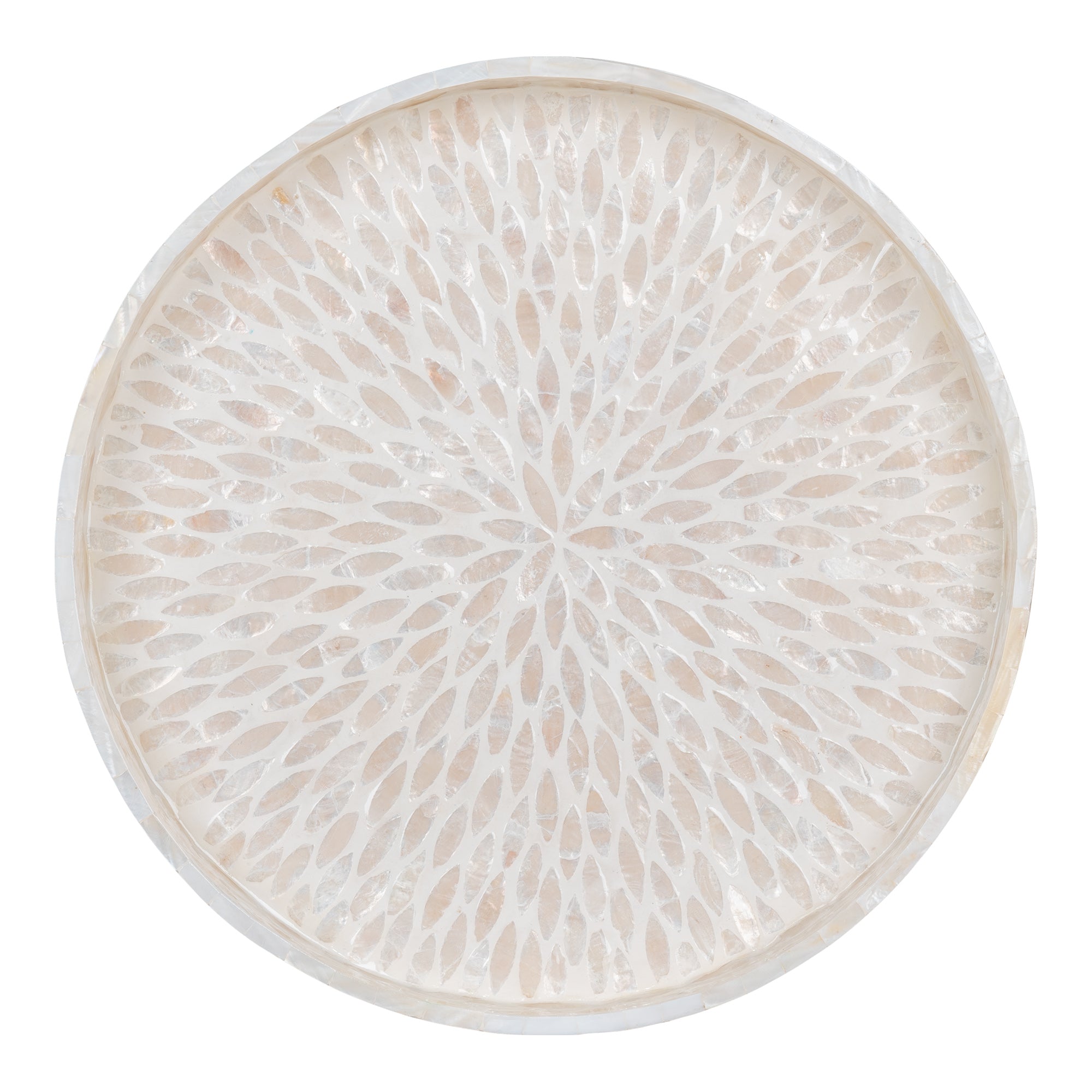 Plateau rond en bambou et nacre beige