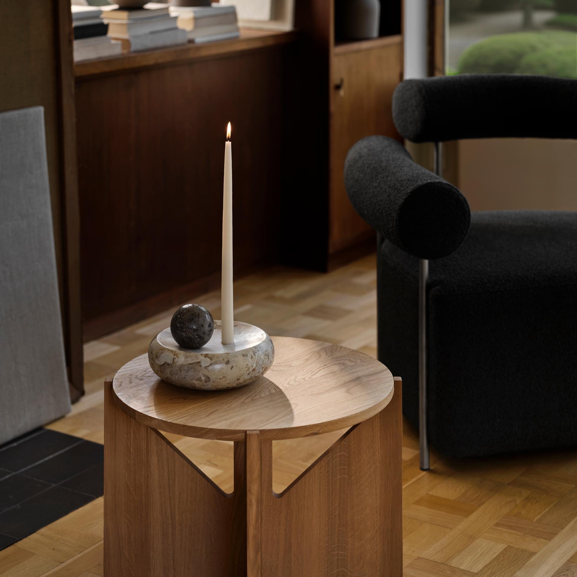 Bougeoir sculpture Coherent en marbre et travertin