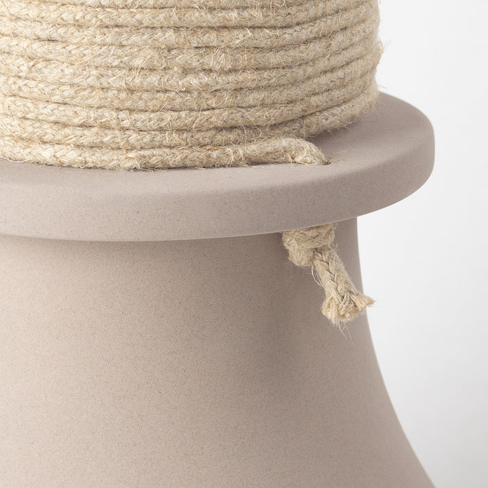 Cache-pot Rope en grès beige et corde