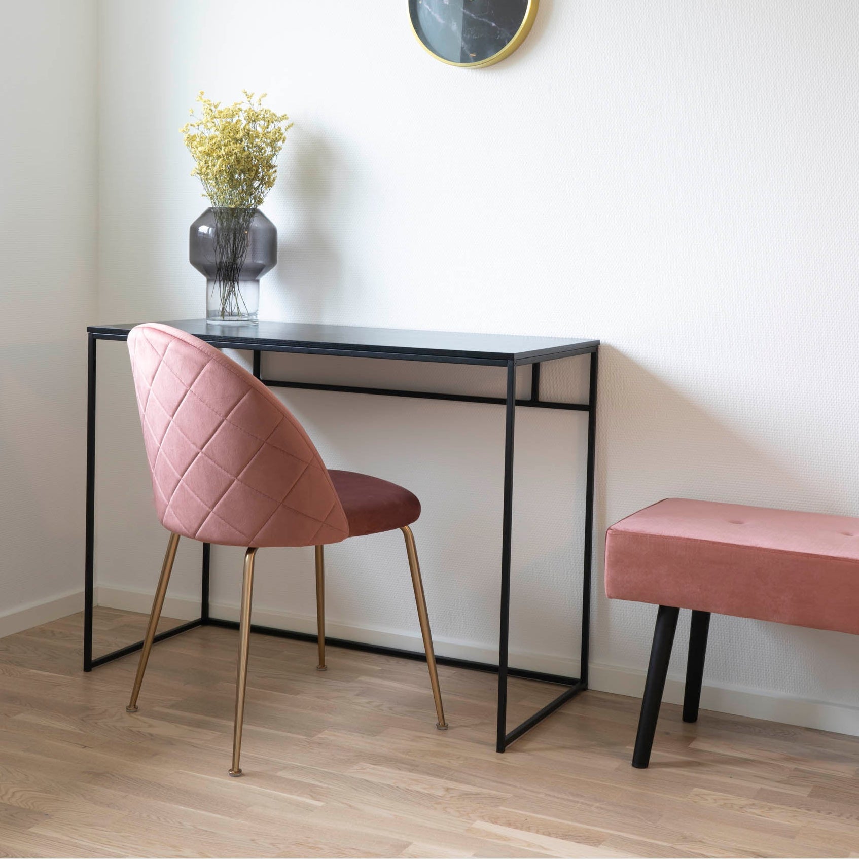Chaise Geneve velours rose laiton