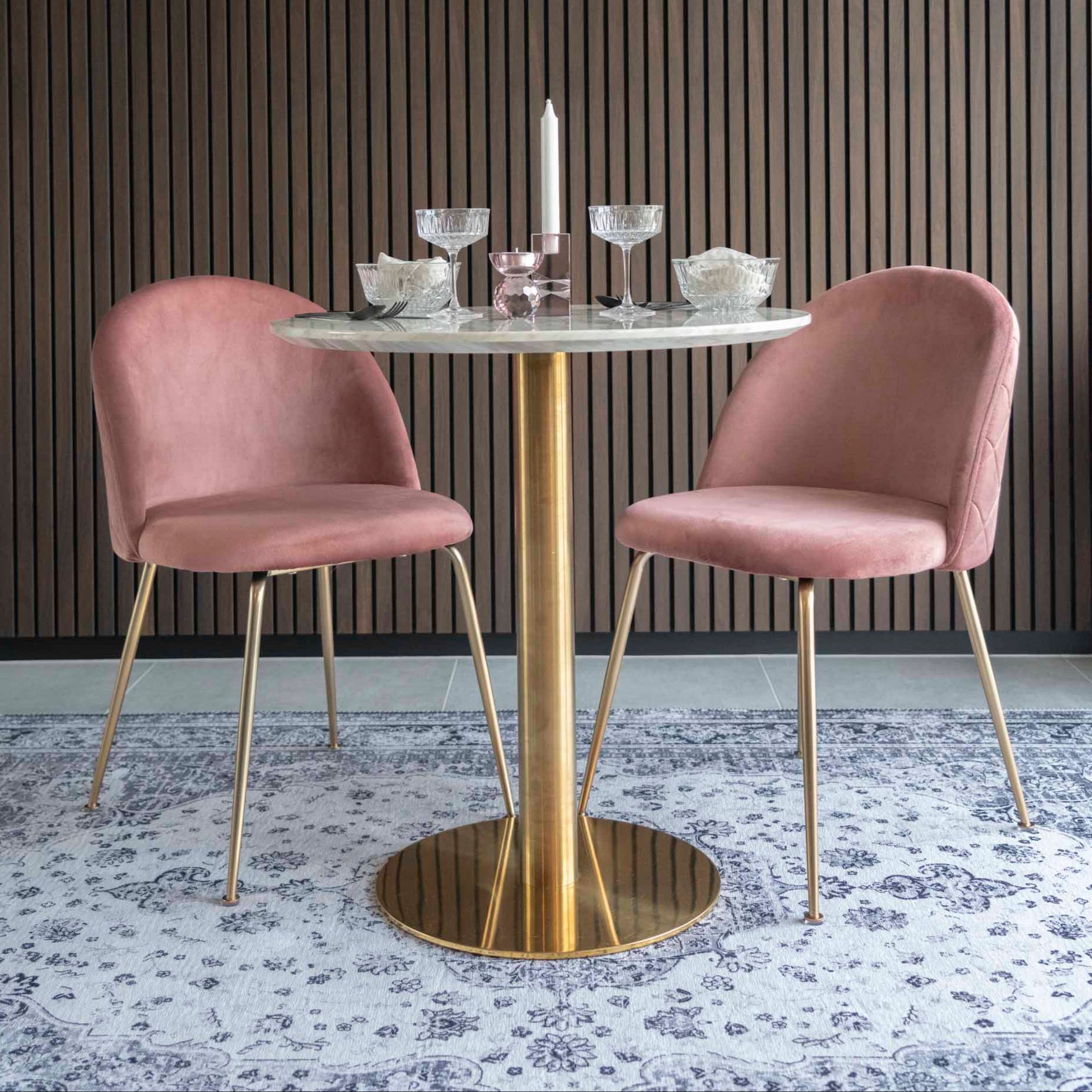 Chaise Geneve velours rose laiton