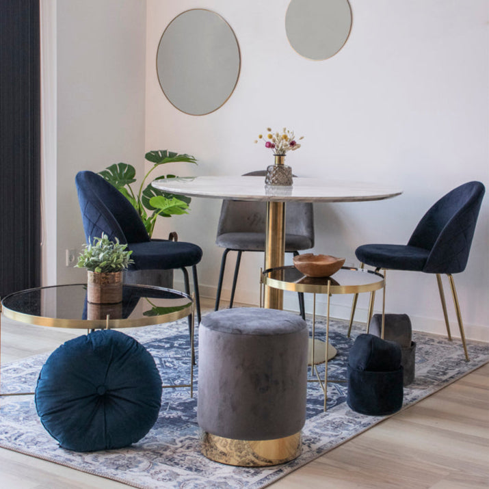 Chaise Geneve velours bleu laiton