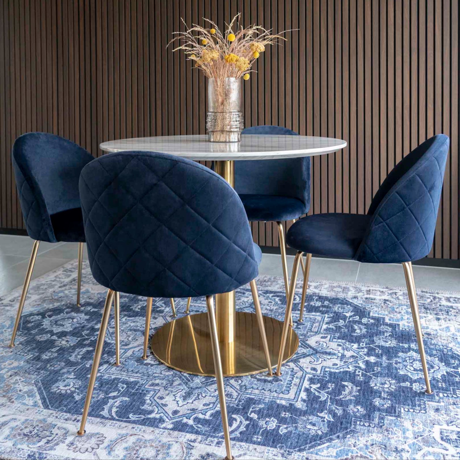 Chaise Geneve velours bleu laiton