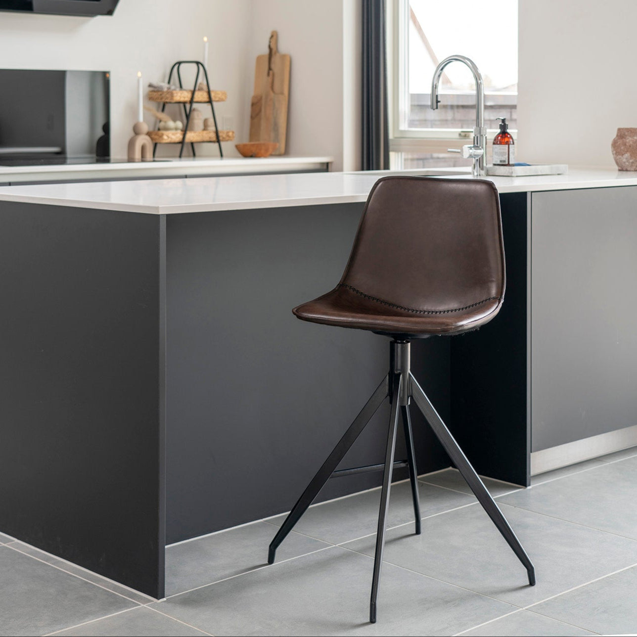 Chaise de bar Monaco cuir brun