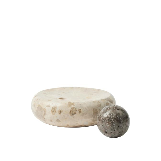 Bougeoir sculpture Coherent en marbre et travertin
