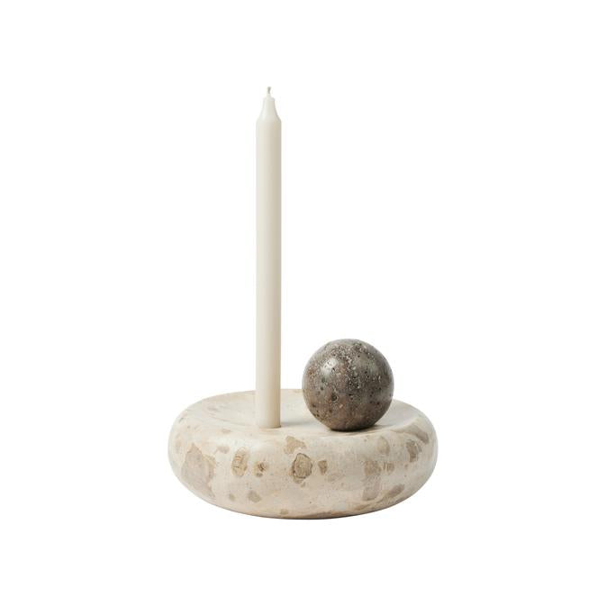 Bougeoir sculpture Coherent en marbre et travertin