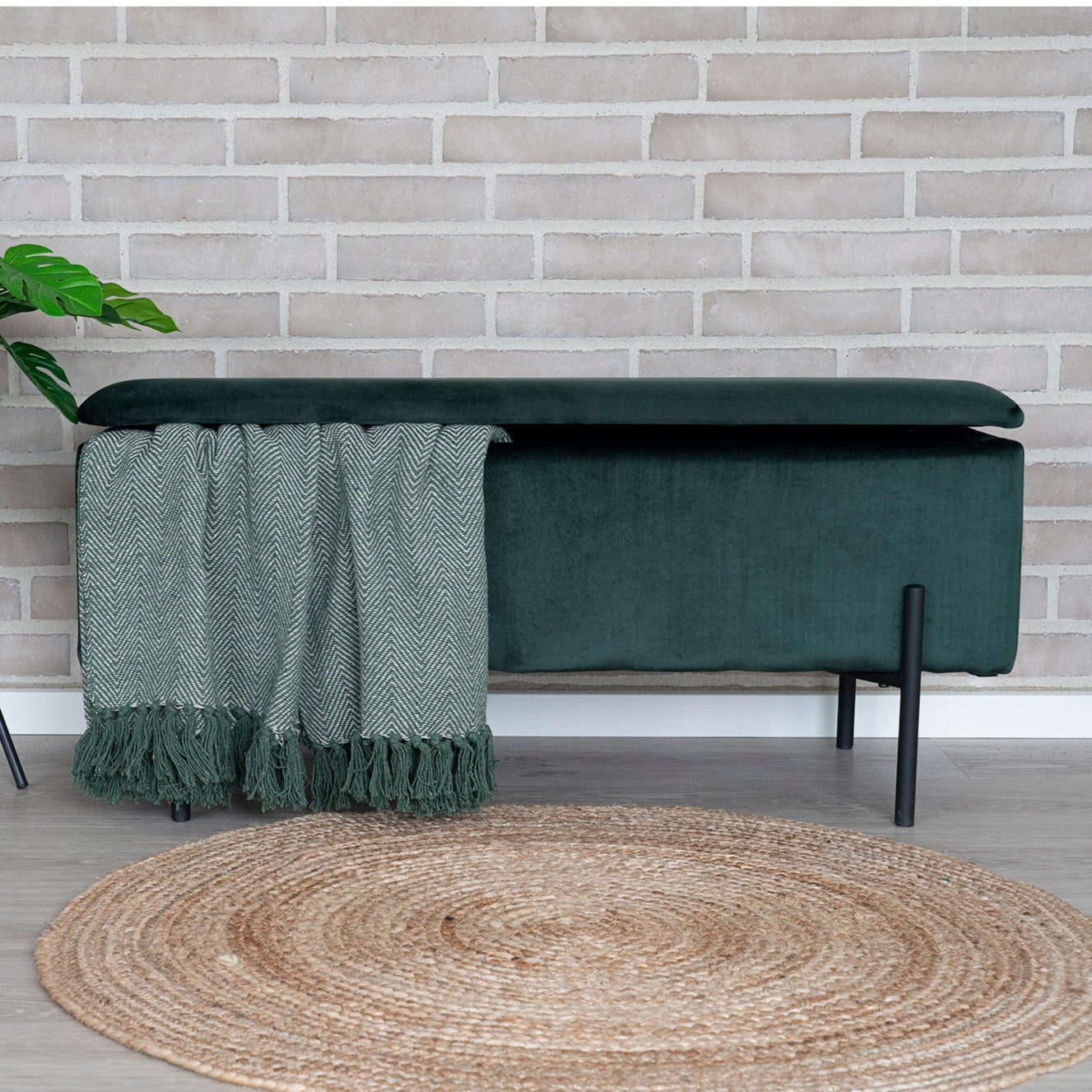 Banc Watford avec rangement velours vert