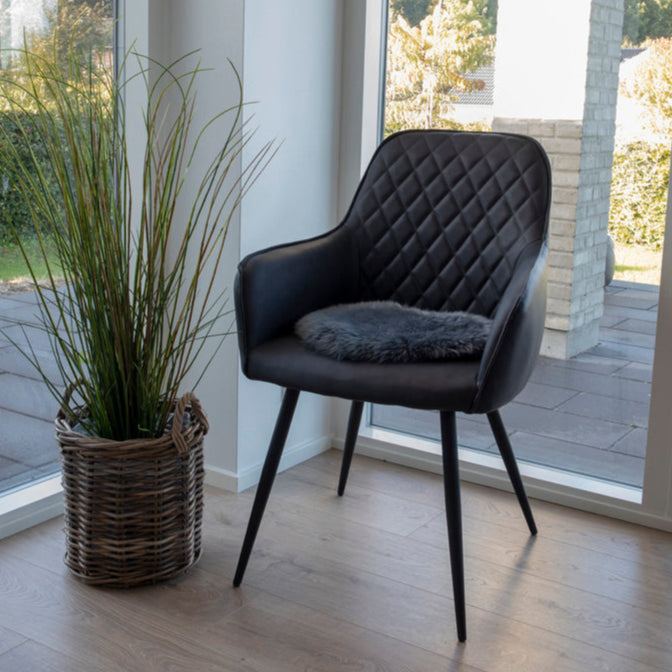 Coussin d’assise en peau lainée véritable gris rond
