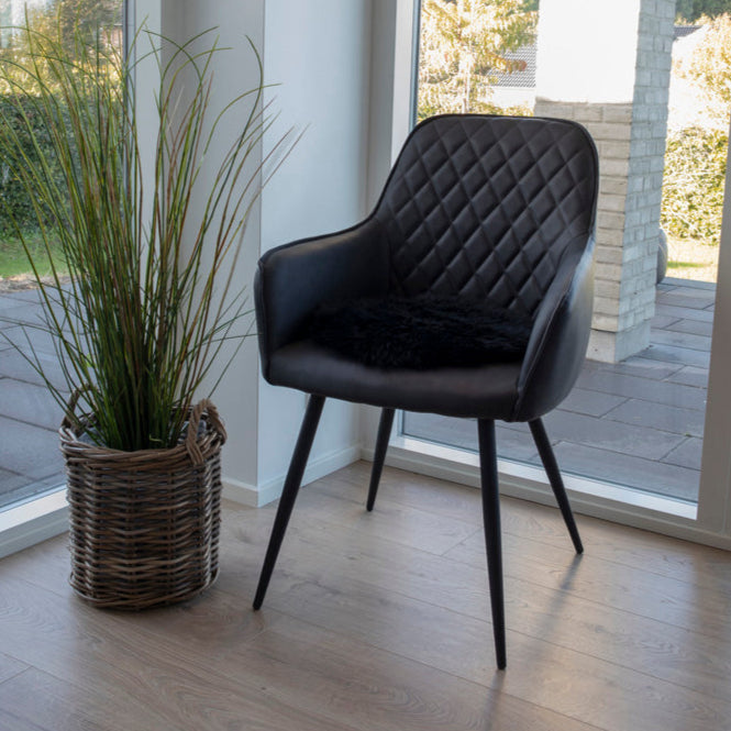 Coussin d’assise en peau lainée véritable noir rond