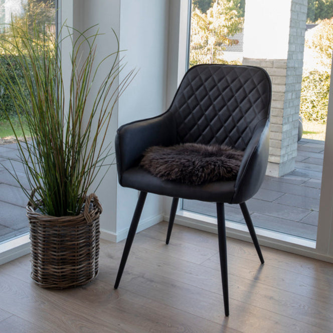 Coussin d’assise en peau lainée véritable brun rond