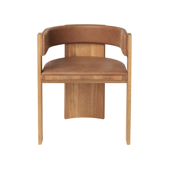 Chaise de salle à manger Collector en chêne et cuir cognac