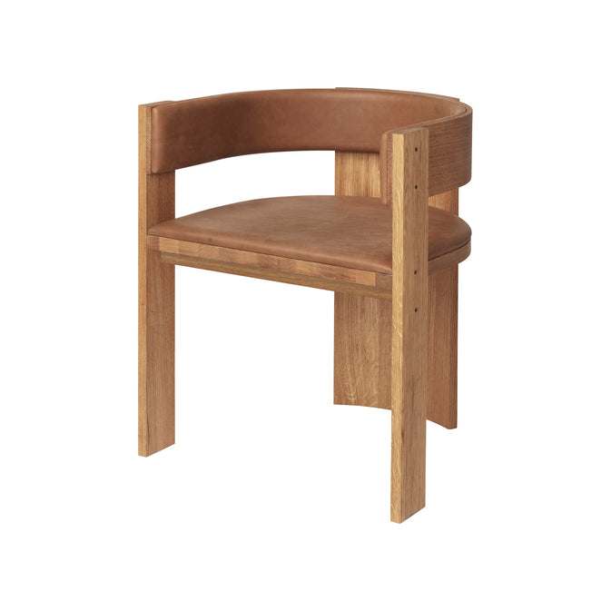 Chaise de salle à manger Collector en chêne et cuir cognac