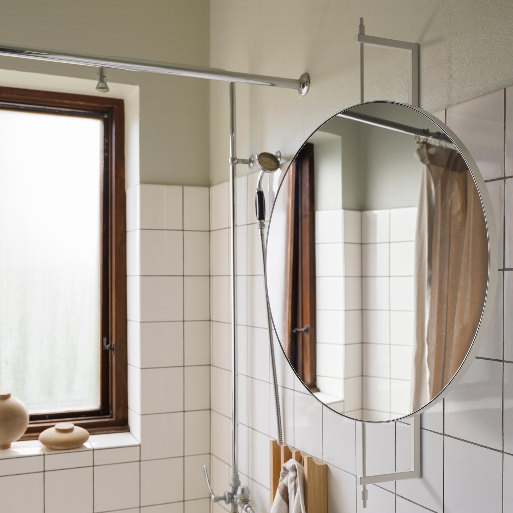 Miroir mural rond rotatif en acier beige